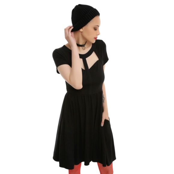 Hot Topic Cutout Mesh Black Dress with Pockets - Picture 2 of 11